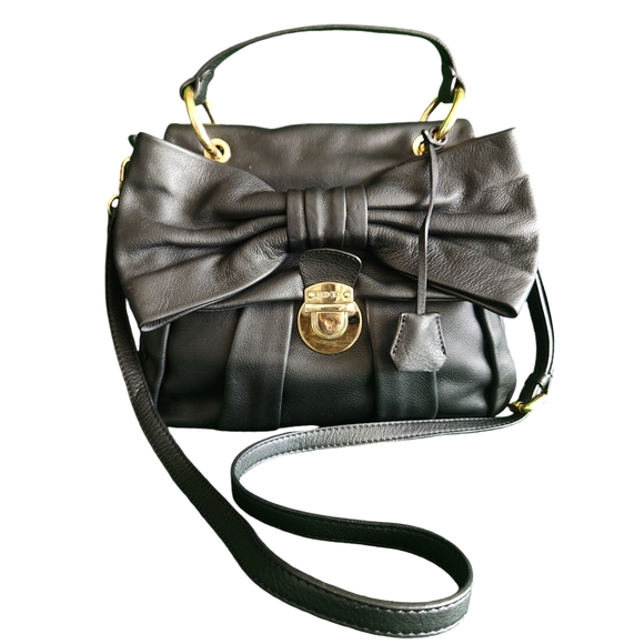 Red Valentino Black Leather Bow Luxury Handbag - Picture 1 of 16